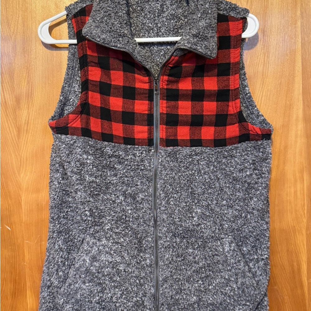 Gray and Red Plaid Women's Vest